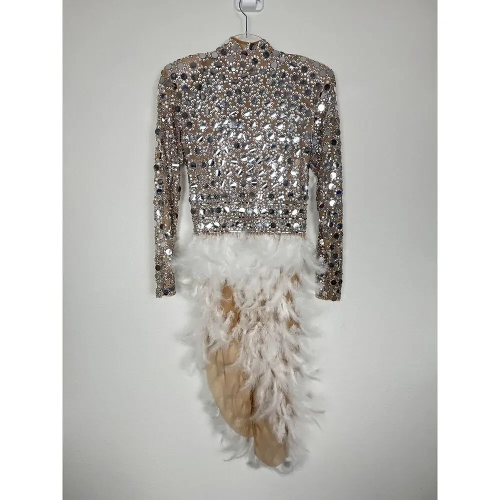 PURE X CHAOS Feather Dress Womens Large White Rhinestone Festival Party Show - Picture 14 of 15